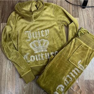 Juicy Couture Gold Velour Hoodie and Pants Set Black Label